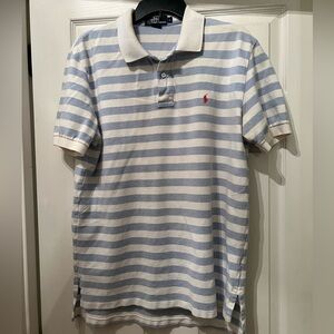 Ralph Lauren Light Blue and White Striped Polo Shirt